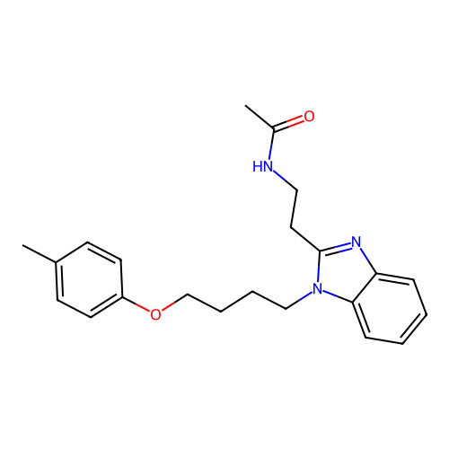 N-(2-{1-[4-(4-methylphenoxy)butyl]benzimidazol-2-yl}ethyl)acetamide structure