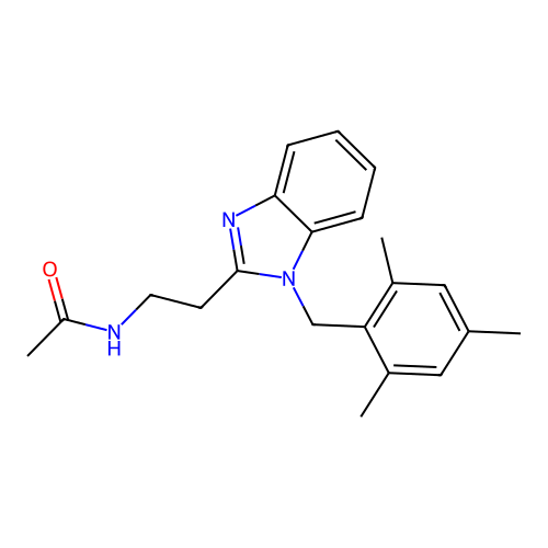 N-(2-{1-[(2,4,6-trimethylphenyl)methyl]benzimidazol-2-yl}ethyl)acetamide structure