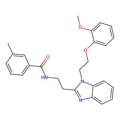 N-[2-[1-[2-(2-methoxyphenoxy)ethyl]benzimidazol-2-yl]ethyl]-3-methylbenzamide structure