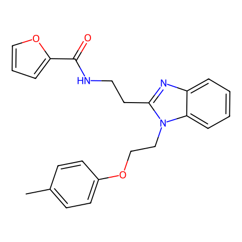 N-[2-[1-[2-(4-methylphenoxy)ethyl]benzimidazol-2-yl]ethyl]furan-2-carboxamide structure