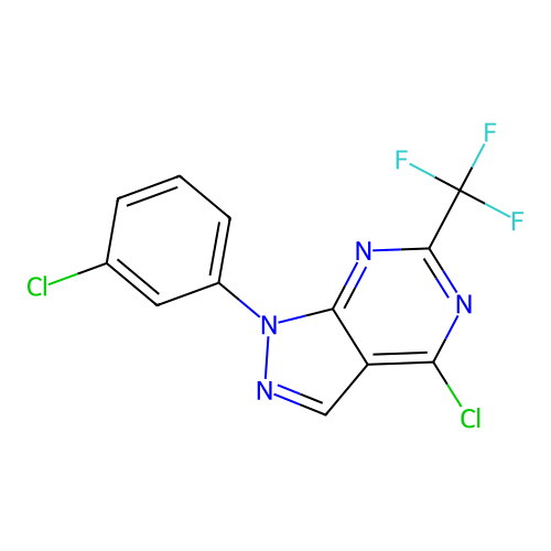 4-chloro-1-(3-chlorophenyl)-6-(trifluoromethyl)-1H-pyrazolo[3,4-d]pyrimidine structure