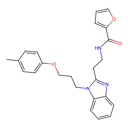 N-[2-[1-[3-(4-methylphenoxy)propyl]benzimidazol-2-yl]ethyl]furan-2-carboxamide structure