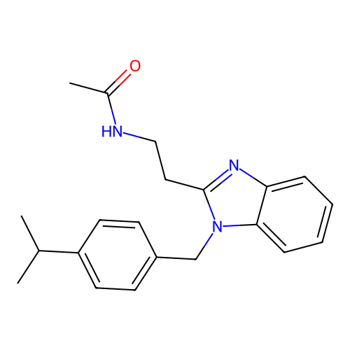 N-[2-(1-{[4-(propan-2-yl)phenyl]methyl}-1H-1,3-benzodiazol-2-yl)ethyl]acetamide structure