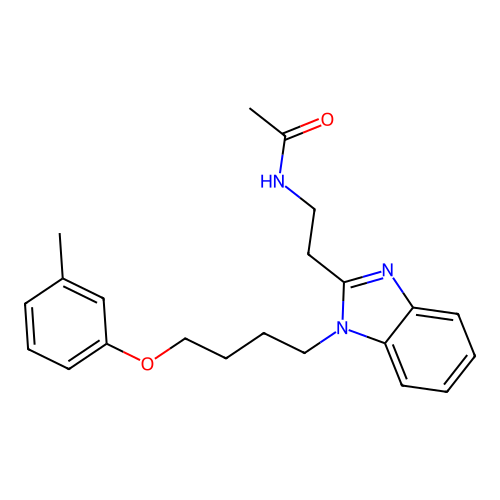 N-(2-{1-[4-(3-methylphenoxy)butyl]-1H-1,3-benzodiazol-2-yl}ethyl)acetamide structure