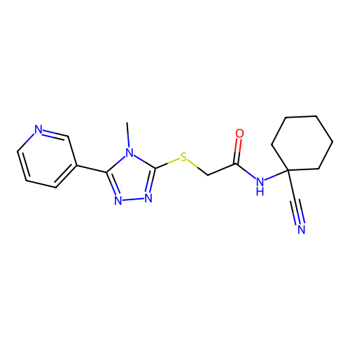 N-(1-cyanocyclohexyl)-2-[(4-methyl-5-pyridin-3-yl-1,2,4-triazol-3-yl)sulfanyl]acetamide structure