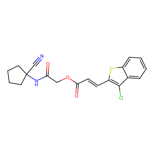 [2-[(1-cyanocyclopentyl)amino]-2-oxoethyl] (E)-3-(3-chloro-1-benzothiophen-2-yl)prop-2-enoate structure