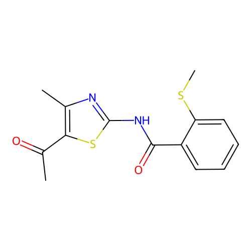 N-(5-acetyl-4-methylthiazol-2-yl)-2-(methylthio)benzamide structure