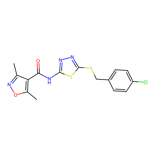 N-(5-{[(4-chlorophenyl)methyl]sulfanyl}-1,3,4-thiadiazol-2-yl)-3,5-dimethyl-1,2-oxazole-4-carboxamide structure