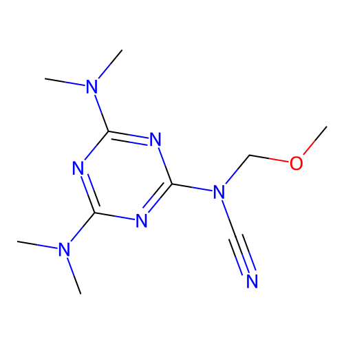 N-Cyano-N',N',N'',N''-tetramethyl-N-methoxymethyl-1,3,5-triazine-2,4,6-triamine structure