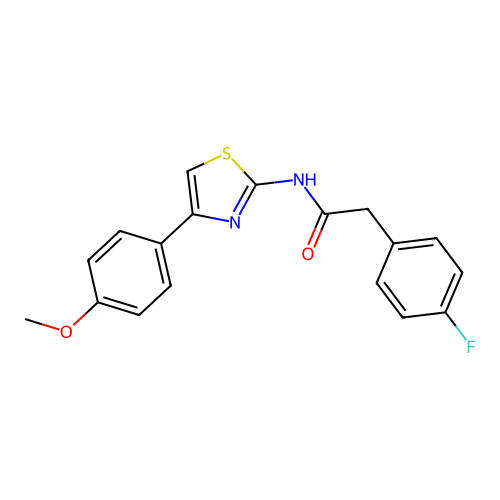 2-(4-fluorophenyl)-N-[4-(4-methoxyphenyl)-1,3-thiazol-2-yl]acetamide structure