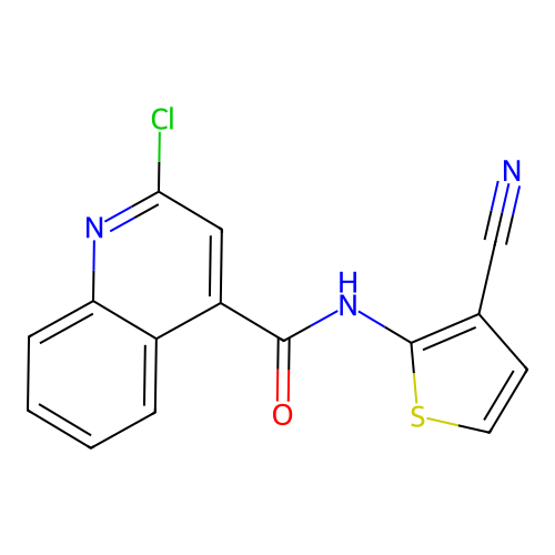 2-chloro-N-(3-cyanothiophen-2-yl)quinoline-4-carboxamide structure