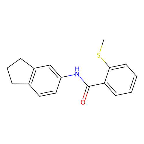 N-(2,3-dihydro-1H-inden-5-yl)-2-methylsulfanylbenzamide structure