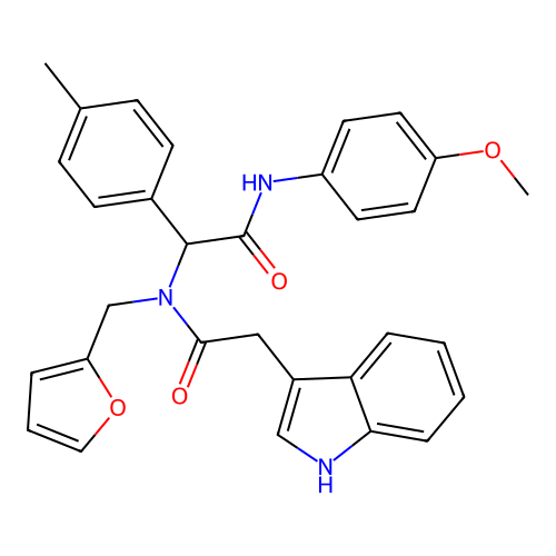 N-(furan-2-ylmethyl)-2-(1H-indol-3-yl)-N-{2-[(4-methoxyphenyl)amino]-1-(4-methylphenyl)-2-oxoethyl}acetamide structure