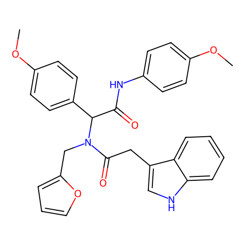 N-(furan-2-ylmethyl)-2-(1H-indol-3-yl)-N-{1-(4-methoxyphenyl)-2-[(4-methoxyphenyl)amino]-2-oxoethyl}acetamide structure