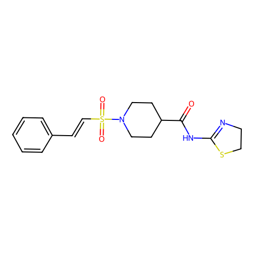 N-(4,5-dihydro-1,3-thiazol-2-yl)-1-(2-phenylethenesulfonyl)piperidine-4-carboxamide structure