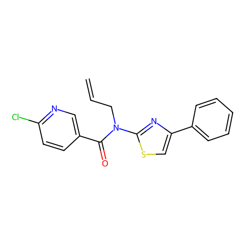 6-chloro-N-(4-phenyl-1,3-thiazol-2-yl)-N-(prop-2-en-1-yl)pyridine-3-carboxamide structure