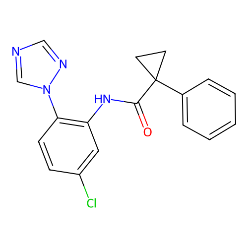 N-[5-chloro-2-(1H-1,2,4-triazol-1-yl)phenyl]-1-phenylcyclopropane-1-carboxamide structure