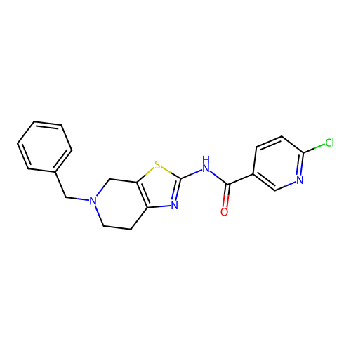 N-(3-benzyl-9-thia-3,7-diazabicyclo[4.3.0]nona-7,10-dien-8-yl)-6-chloro-pyridine-3-carboxamide structure