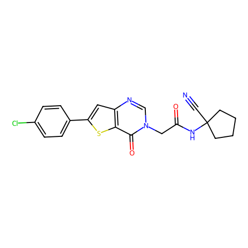 2-[6-(4-chlorophenyl)-4-oxothieno[3,2-d]pyrimidin-3-yl]-N-(1-cyanocyclopentyl)acetamide structure