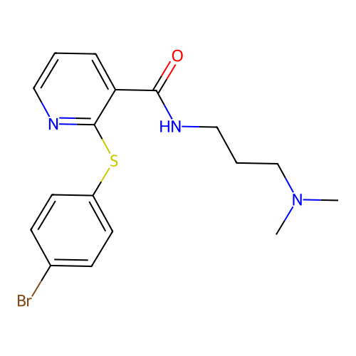 2-[(4-bromophenyl)sulfanyl]-N-[3-(dimethylamino)propyl]pyridine-3-carboxamide structure