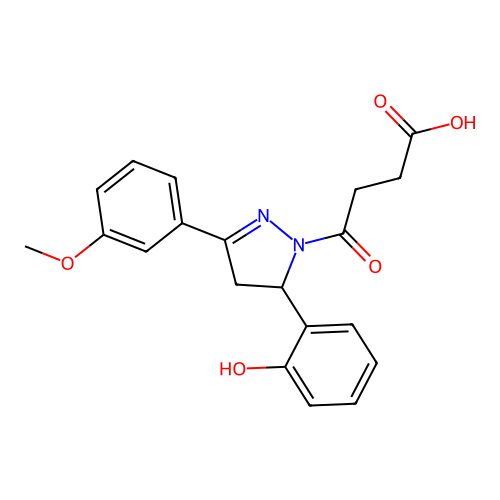 4-(5-(2-hydroxyphenyl)-3-(3-methoxyphenyl)-4,5-dihydro-1H-pyrazol-1-yl)-4-oxobutanoic acid structure