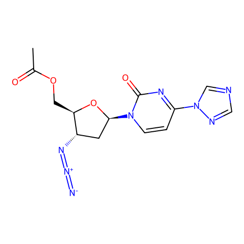 Acetic acid 3-azido-5-(2-oxo-4-(1,2,4)triazol-1-yl-2H-pyrimidin-1-yl)-tetrahydro-furan-2-ylmethyl ester furan-2-ylmethyl ester structure