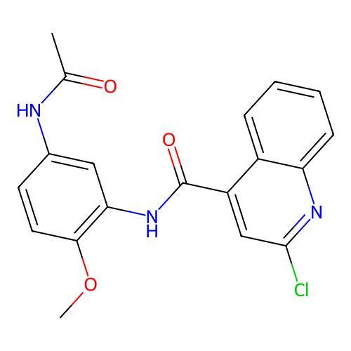 2-chloro-N-(5-acetamido-2-methoxyphenyl)quinoline-4-carboxamide structure
