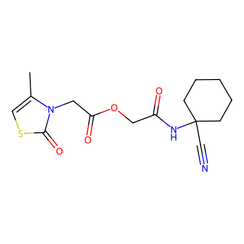 [(1-cyanocyclohexyl)carbamoyl]methyl 2-(4-methyl-2-oxo-2,3-dihydro-1,3-thiazol-3-yl)acetate structure