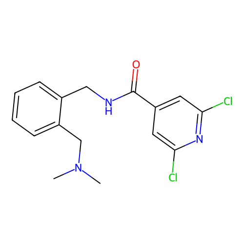 2,6-dichloro-N-({2-[(dimethylamino)methyl]phenyl}methyl)pyridine-4-carboxamide structure