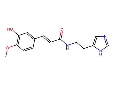 3-(3-hydroxy-4-methoxyphenyl)-N-[2-(1H-imidazol-5-yl)ethyl]prop-2-enamide structure