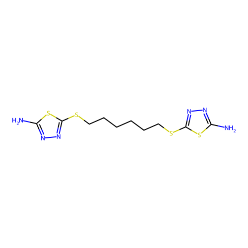 5,5'-(Hexane-1,6-diylbis(sulfanediyl))bis(1,3,4-thiadiazol-2-amine) structure