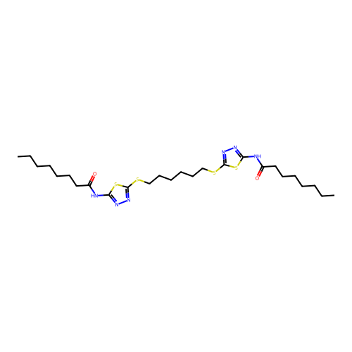 N,N'-[Hexane-1,6-diylbis(sulfanediyl-1,3,4-thiadiazole-5,2-diyl)]dioctanamide structure