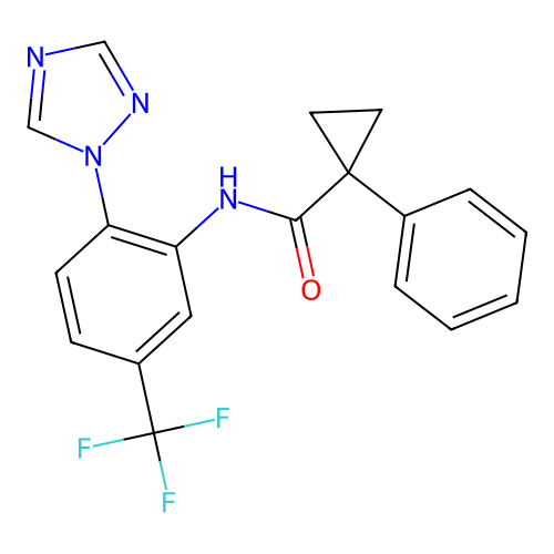 1-phenyl-N-[2-(1H-1,2,4-triazol-1-yl)-5-(trifluoromethyl)phenyl]cyclopropane-1-carboxamide structure
