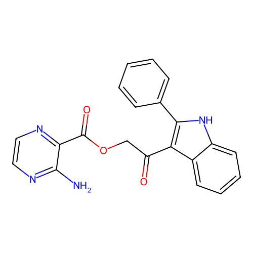 2-Oxo-2-(2-phenyl-1H-indol-3-yl)ethyl 3-aminopyrazine-2-carboxylate structure