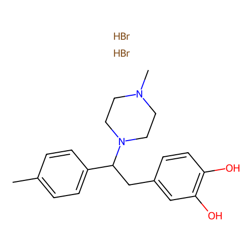 1-(2-(3,4-Dihydroxyphenyl)-1-(4-tolyl)ethyl)-4-methylpiperazine dihydrobromide hydrate structure