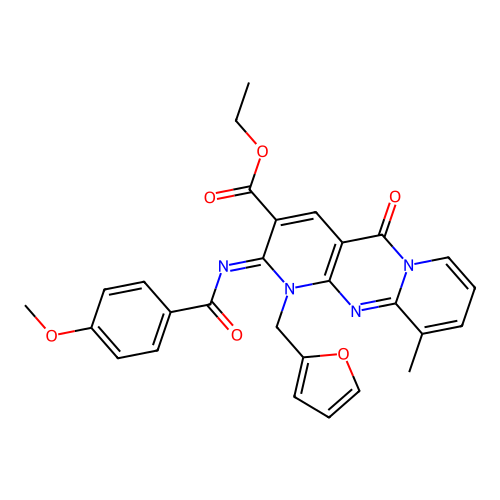 (Z)-ethyl 1-(furan-2-ylmethyl)-2-((4-methoxybenzoyl)imino)-10-methyl-5-oxo-2,5-dihydro-1H-dipyrido[1,2-a:2',3'-d]pyrimidine-3-carboxylate structure