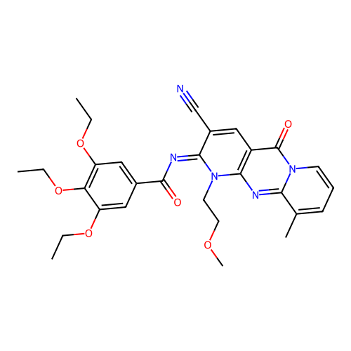 (E)-N-(3-cyano-1-(2-methoxyethyl)-10-methyl-5-oxo-1H-dipyrido[1,2-a:2',3'-d]pyrimidin-2(5H)-ylidene)-3,4,5-triethoxybenzamide structure