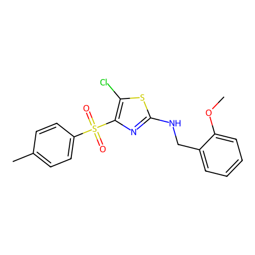 5-chloro-N-[(2-methoxyphenyl)methyl]-4-(4-methylbenzenesulfonyl)-1,3-thiazol-2-amine structure