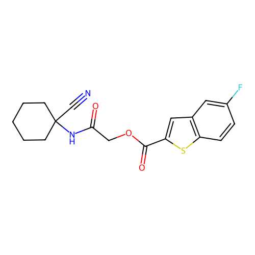 [2-[(1-cyanocyclohexyl)amino]-2-oxoethyl] 5-fluoro-1-benzothiophene-2-carboxylate structure