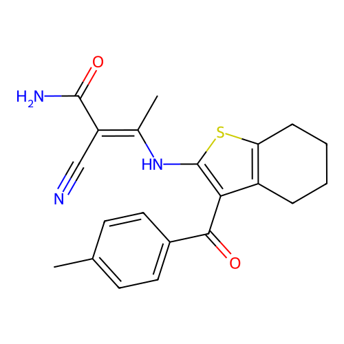 2-cyano-3-{[3-(4-methylbenzoyl)-4,5,6,7-tetrahydro-1-benzothiophen-2-yl]amino}but-2-enamide structure
