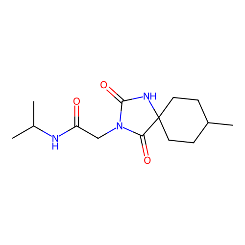 N-isopropyl-2-(8-methyl-2,4-dioxo-1,3-diazaspiro[4.5]dec-3-yl)acetamide structure
