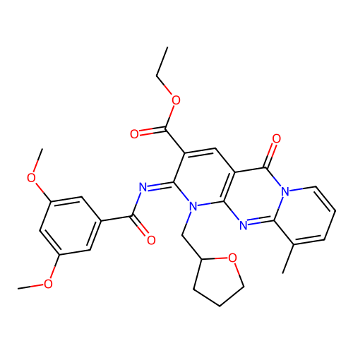 (Z)-ethyl 2-((3,5-dimethoxybenzoyl)imino)-10-methyl-5-oxo-1-((tetrahydrofuran-2-yl)methyl)-2,5-dihydro-1H-dipyrido[1,2-a:2',3'-d]pyrimidine-3-carboxylate structure