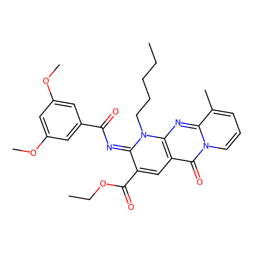 (Z)-ethyl 2-((3,5-dimethoxybenzoyl)imino)-10-methyl-5-oxo-1-pentyl-2,5-dihydro-1H-dipyrido[1,2-a:2',3'-d]pyrimidine-3-carboxylate structure