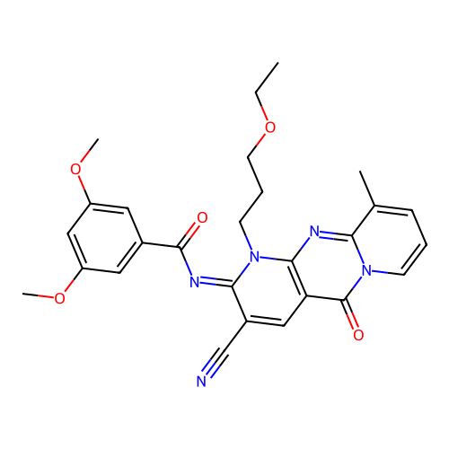 (E)-N-(3-cyano-1-(3-ethoxypropyl)-10-methyl-5-oxo-1H-dipyrido[1,2-a:2',3'-d]pyrimidin-2(5H)-ylidene)-3,5-dimethoxybenzamide structure
