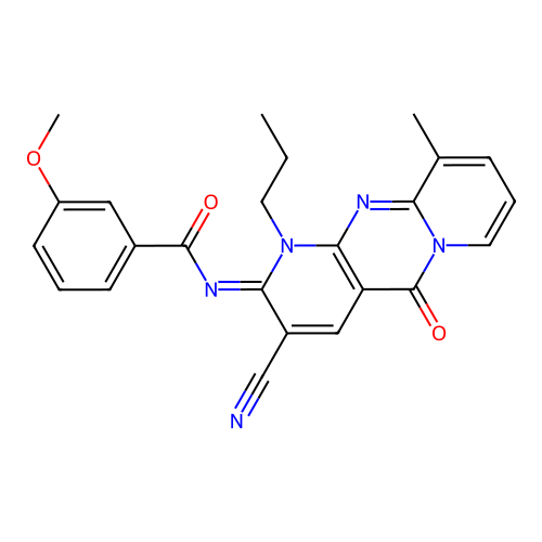 (E)-N-(3-cyano-10-methyl-5-oxo-1-propyl-1H-dipyrido[1,2-a:2',3'-d]pyrimidin-2(5H)-ylidene)-3-methoxybenzamide structure