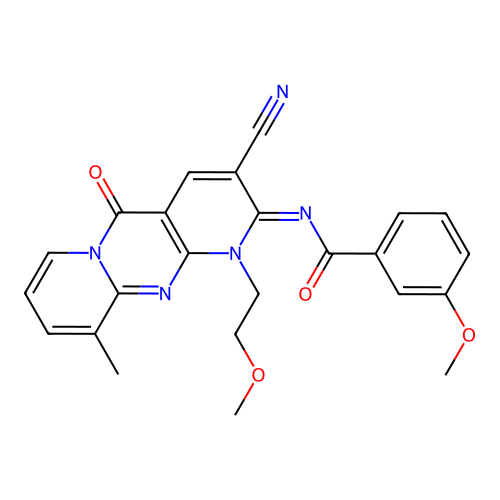 (E)-N-(3-cyano-1-(2-methoxyethyl)-10-methyl-5-oxo-1H-dipyrido[1,2-a:2',3'-d]pyrimidin-2(5H)-ylidene)-3-methoxybenzamide structure