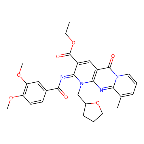 (Z)-ethyl 2-((3,4-dimethoxybenzoyl)imino)-10-methyl-5-oxo-1-((tetrahydrofuran-2-yl)methyl)-2,5-dihydro-1H-dipyrido[1,2-a:2',3'-d]pyrimidine-3-carboxylate structure