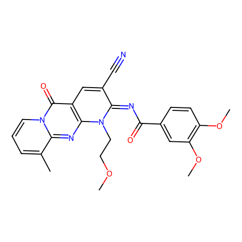 (E)-N-(3-cyano-1-(2-methoxyethyl)-10-methyl-5-oxo-1H-dipyrido[1,2-a:2',3'-d]pyrimidin-2(5H)-ylidene)-3,4-dimethoxybenzamide structure