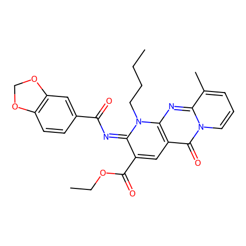 (Z)-ethyl 2-((benzo[d][1,3]dioxole-5-carbonyl)imino)-1-butyl-10-methyl-5-oxo-2,5-dihydro-1H-dipyrido[1,2-a:2',3'-d]pyrimidine-3-carboxylate structure