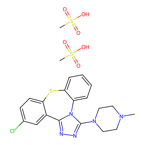 Dibenzo(b,f)-1,2,4-triazolo(4,3-d)(1,4)thiazepine, 12-chloro-3-(4-methyl-1-piperazinyl)-, dimethanesulfonate structure